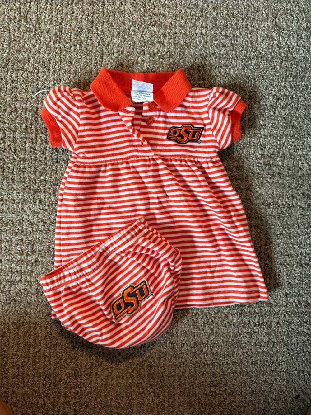 OSU Orange & White Striped Baby Dress and Diaper Cover Set